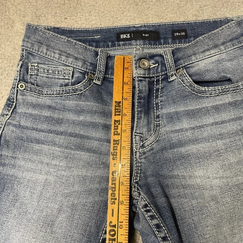 BKE Buckle Alec Jeans Straight Leg Stretch Blue Denim Whiskered Mens 29x30